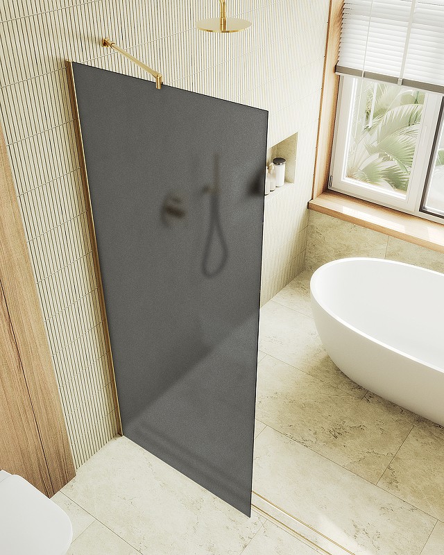Душевая перегородка Maybah Glass MGD-704-3ш 690x1950 в широком профиле Золото стекло графитовое матовое