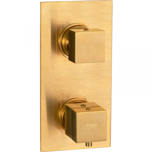 Смеситель для душа Remer Qubica Thermo QT92KBBG с термостатом Золото брашированное