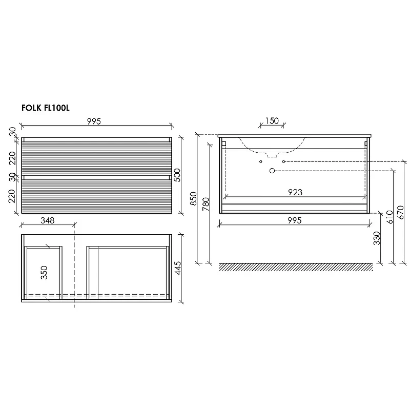 Тумба под раковину Sancos Folk 100 L FL100LES подвесная Ergraut soft МДФ / ЛДСП