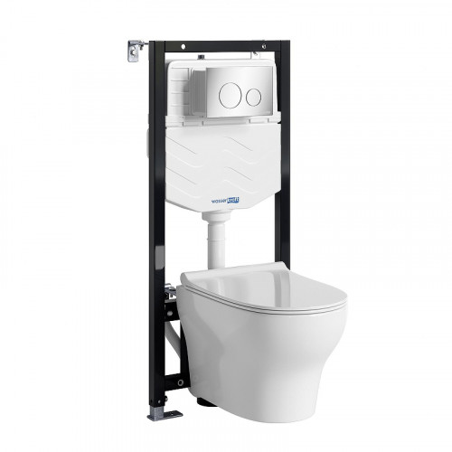 Комплект унитаза с инсталляцией WasserKRAFT Aller 10TLT.010.ME.CH02.H001 цвет Белый с сиденьем Микролифт и клавишей смыва цвет Хром