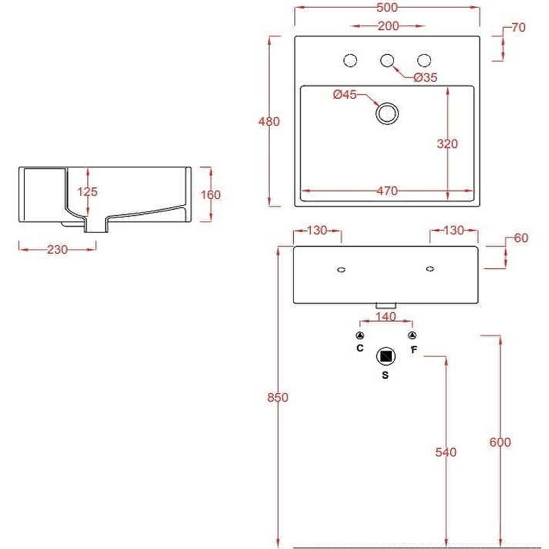 Раковина Artceram Quadro 50 QUL002 01 00 Белая глянцевая фарфор подвесная, накладная