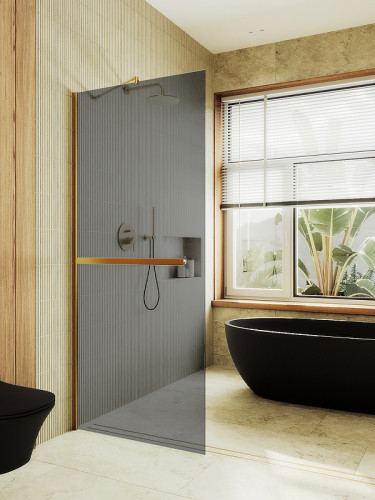Душевая перегородка Maybah Glass MGD-729-3ш 790x1950 в широком профиле Золото стекло графитовое
