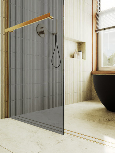 Душевая перегородка Maybah Glass MGD-729-3ш 790x1950 в широком профиле Золото стекло графитовое