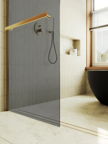 Душевая перегородка Maybah Glass MGD-729-3ш 790x1950 в широком профиле Золото стекло графитовое