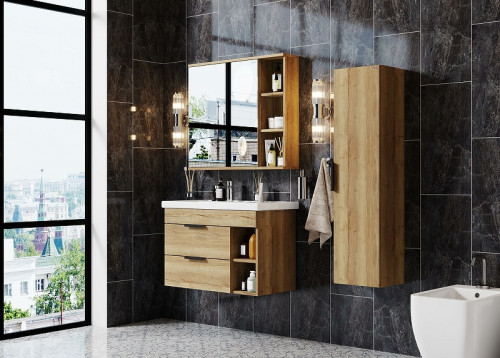 Зеркальный шкаф Onika Легран 80.00У 208092 Дуб галифакс МДФ / ЛДСП, стекло