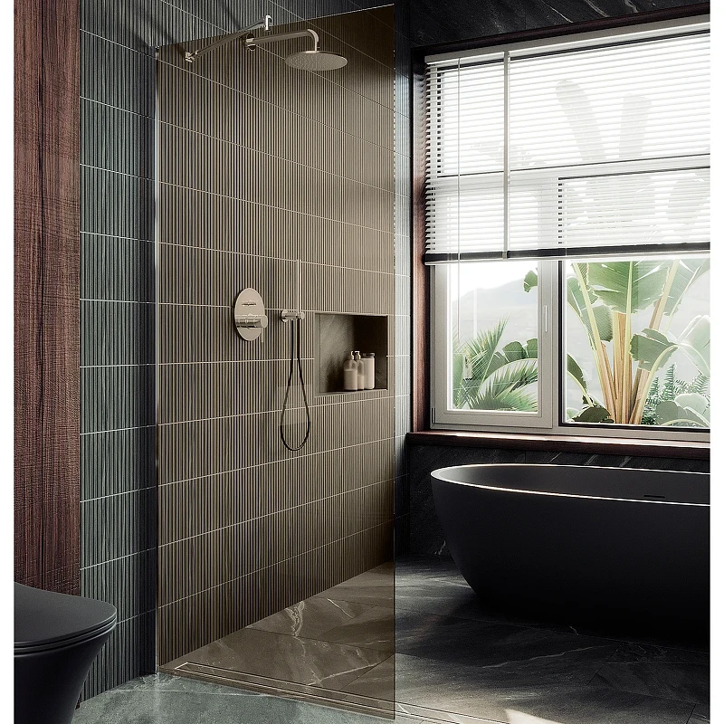 Душевая перегородка Maybah Glass MGD-691-5ш 890x1950 в широком профиле Хром матовый стекло бронзовое
