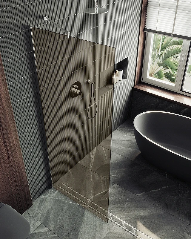 Душевая перегородка Maybah Glass MGD-691-5ш 890x1950 в широком профиле Хром матовый стекло бронзовое