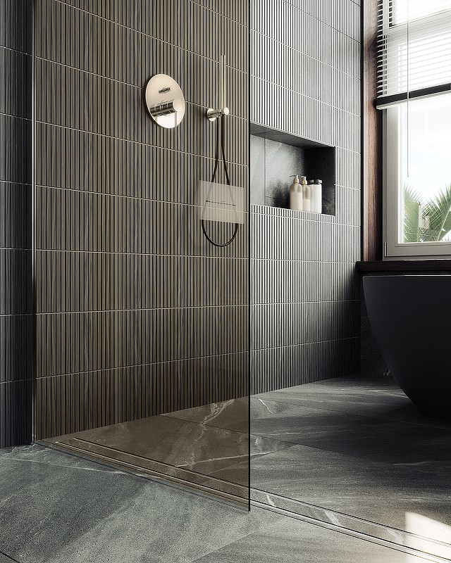 Душевая перегородка Maybah Glass MGD-691-5ш 890x1950 в широком профиле Хром матовый стекло бронзовое