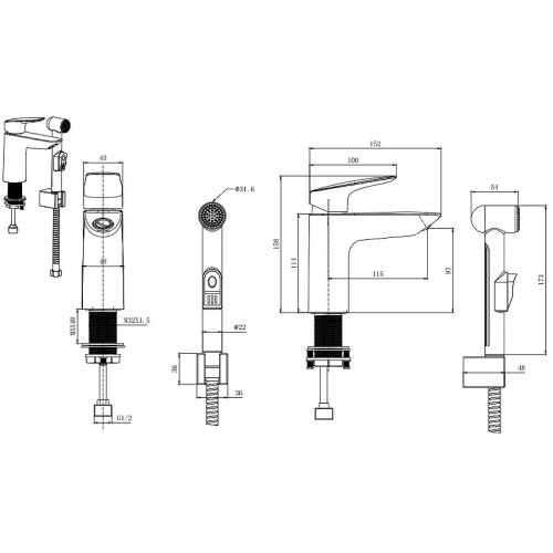 Смеситель для раковины Aquatek Вега AQ1012CR с гигиеническим душем Хром латунь