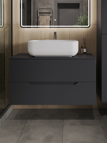 Тумба с раковиной Orange Line 100 Li-100TugMDF+B03-600W подвесная Графит матовый МДФ / ЛДСП