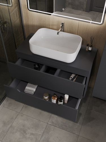 Тумба с раковиной Orange Line 100 Li-100TugMDF+B03-600W подвесная Графит матовый МДФ / ЛДСП