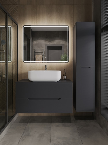 Тумба с раковиной Orange Line 100 Li-100TugMDF+B03-600W подвесная Графит матовый МДФ / ЛДСП