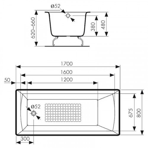 Чугунная ванна Kaiser 170х80 КВ-1805 с антискользящим покрытием