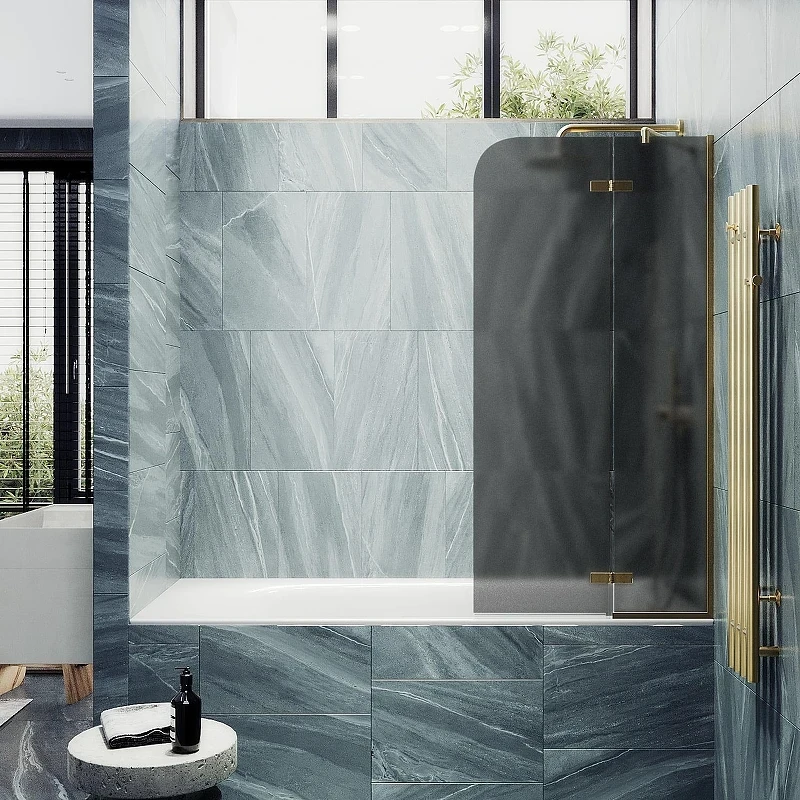 Шторка для ванны Maybah Glass MGV-660-3 690х1400 поворотная с добором Золото стекло графитовое матовое