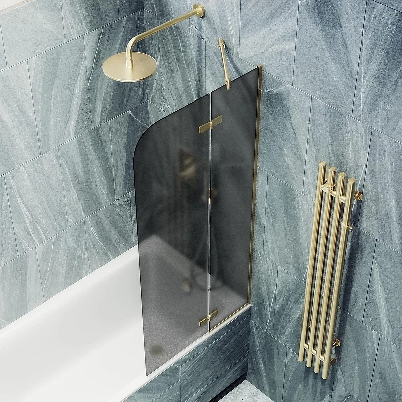 Шторка для ванны Maybah Glass MGV-660-3 690х1400 поворотная с добором Золото стекло графитовое матовое