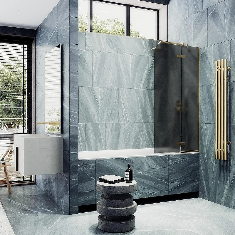 Шторка для ванны Maybah Glass MGV-660-3 690х1400 поворотная с добором Золото стекло графитовое матовое