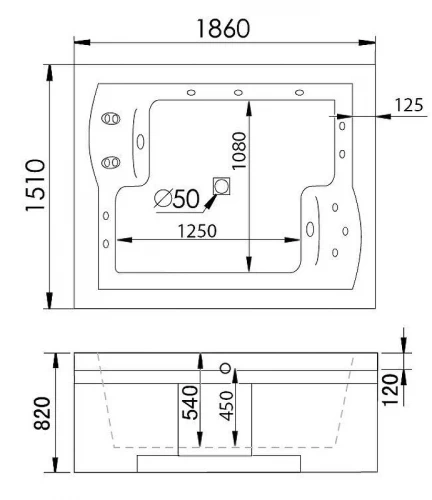 Акриловая ванна Gemy Gemy 186x151 G9052 II O L С гидромассажем