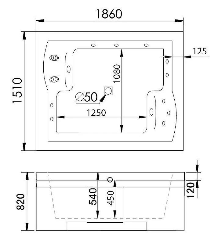 Акриловая ванна Gemy Gemy 186x151 G9052 II O L С гидромассажем