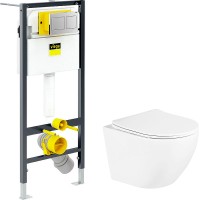 Комплект унитаза BelBagno Uno BB3105CHR/SC с инсталляцией Viega Prevista Dry 8524.14 792596 с сиденьем Микролифт и клавишей смыва Хром фаянс подвесной