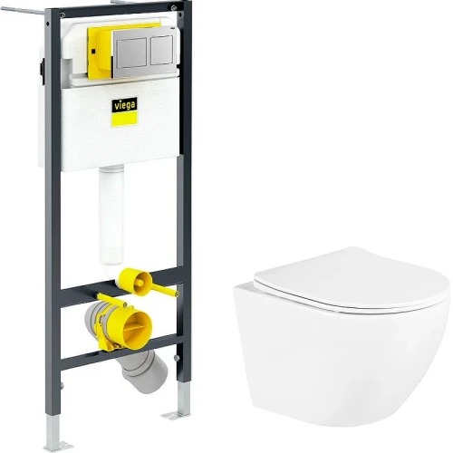 Комплект унитаза BelBagno Uno BB3105CHR/SC с инсталляцией Viega Prevista Dry 8524.14 792596 с сиденьем Микролифт и клавишей смыва Хром фаянс подвесной