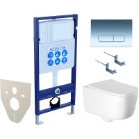 Комплект унитаза с инсталляцией Aquatek Set Aquatek Лугано-016 4в1 с сиденьем Микролифт и клавишей смыва Хром глянцевый фарфор подвесной