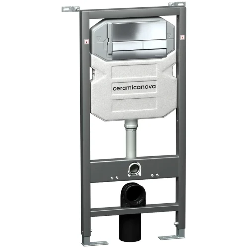 Комплект унитаза с инсталляцией Ceramicanova Metropol CN4002MB_1002CH_1000 с сиденьем Микролифт и клавишей смыва Хром фарфор подвесной