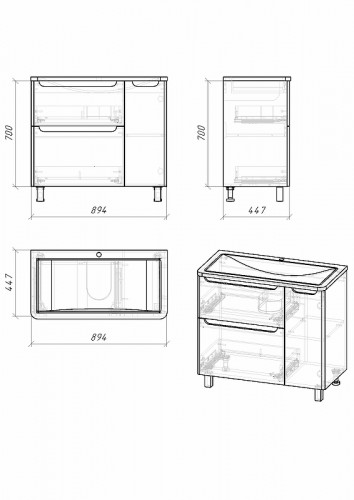 Тумба под раковину Grossman Адель 90 109004 Белая МДФ / ЛДСП