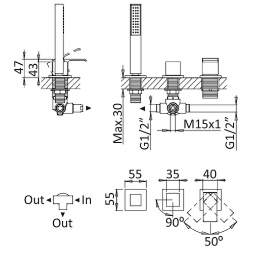 Смеситель на борт ванны Cezares Porta PORTA-BVDM3-BIO Белый матовый латунь