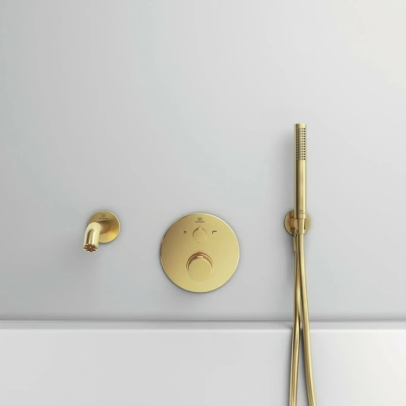 Смеситель для душа Ideal Standard Ceratherm T100 A5814A2 с термостатом Brushed Gold латунь встраиваемый