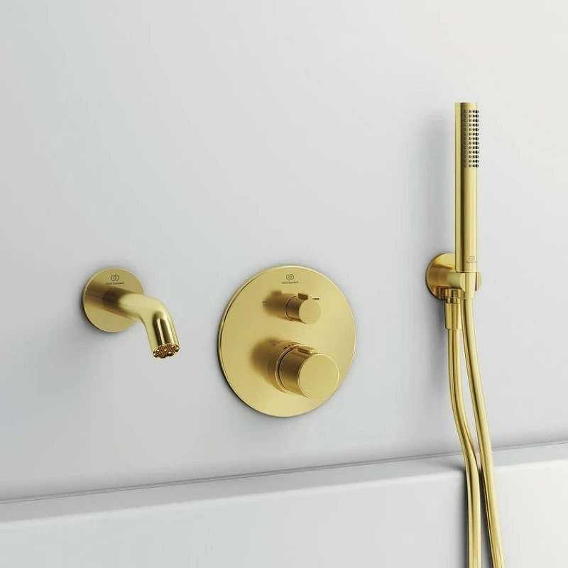 Смеситель для душа Ideal Standard Ceratherm T100 A5814A2 с термостатом Brushed Gold латунь встраиваемый