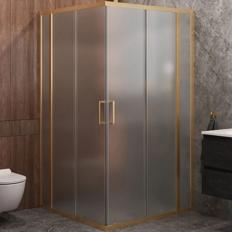 Душевой уголок Cezares Molveno 110x110 MOLVENO-A-22-90+20-P-BORO профиль Брашированное золото стекло рифленое