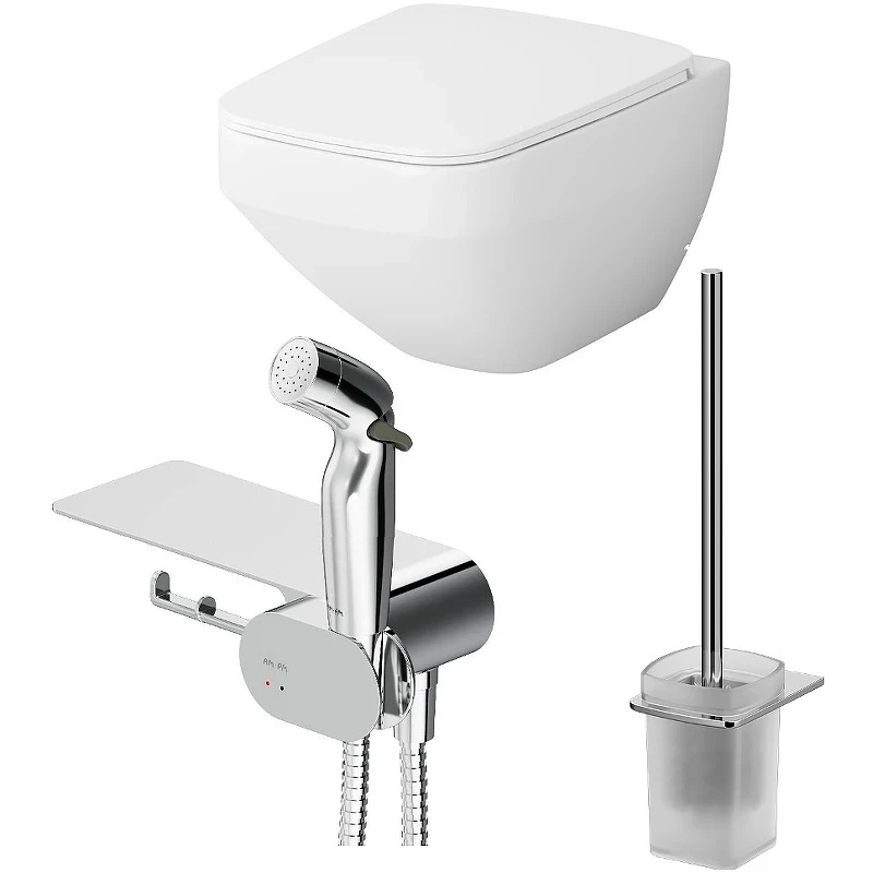 Унитаз AM.PM Inspire V2.0 FlashClean CK50H0603W подвесной с гигиеническим душем и ершиком с сиденьем Микролифт фарфор подвесной
