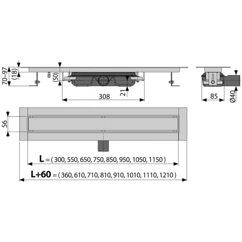 Душевой лоток Alcaplast Morble Low APZ115-1150 с решеткой под плитку
