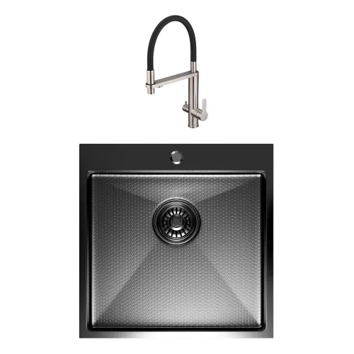 Кухонная мойка Mixline Pro 50 552931 цвет Черный графит со смесителем Swedbe Selene Plus 8440 Нержавеющая сталь Черный