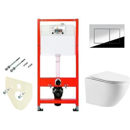 Унитаз с инсталляцией WellWant Aura WWU01121WK + Tece Profil 9400412 с сиденьем Микролифт и клавишей смыва Хром глянцевый