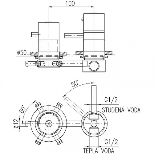 Смеситель для душа Rav Slezak X582T с термостатом Хром латунь встраиваемый