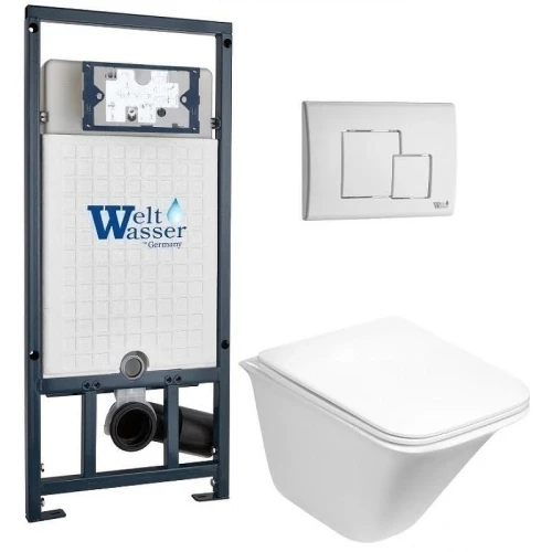 Комплект унитаза с инсталляцией WeltWasser MARBERG 507 + ROTBACH 004 GL-WT + MAR 507 SE GL-WT 10000010980 цвет Белый глянцевый с сиденьем Микролифт и клавишей смыва цвет Белый глянцевый