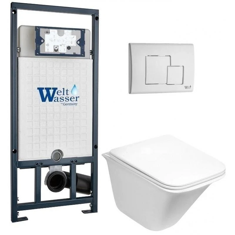Комплект унитаза с инсталляцией WeltWasser MARBERG 507 + ROTBACH 004 GL-WT + MAR 507 SE GL-WT 10000010980 цвет Белый глянцевый с сиденьем Микролифт и клавишей смыва цвет Белый глянцевый