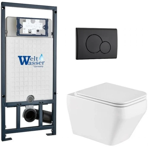 Комплект унитаза с инсталляцией WeltWasser MARBERG 507 + HOFBACH 041 GL-WT + MAR 507 RD MT-BL 10000011684 цвет Белый глянцевый с сиденьем Микролифт и клавишей смыва цвет Черный матовый