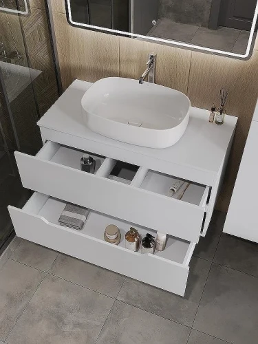 Тумба с раковиной Orange Line 100 Li-100TuwMDF+B07-540W подвесная Белая матовая