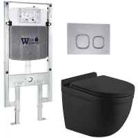 Комплект унитаза с инсталляцией WeltWasser AMBERG 497 ST + HEIMBACH 043 MT-BL + AMBERG RD-CR 10000012232 цвет Черный матовый с сиденьем Микролифт и клавишей смыва цвет Хром