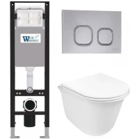 Комплект унитаза с инсталляцией WeltWasser AMBERG 350 + TELBACH 004 GL-WT + AMBERG RD-CR 10000012435 цвет Белый глянцевый с сиденьем Микролифт и клавишей смыва цвет Хром