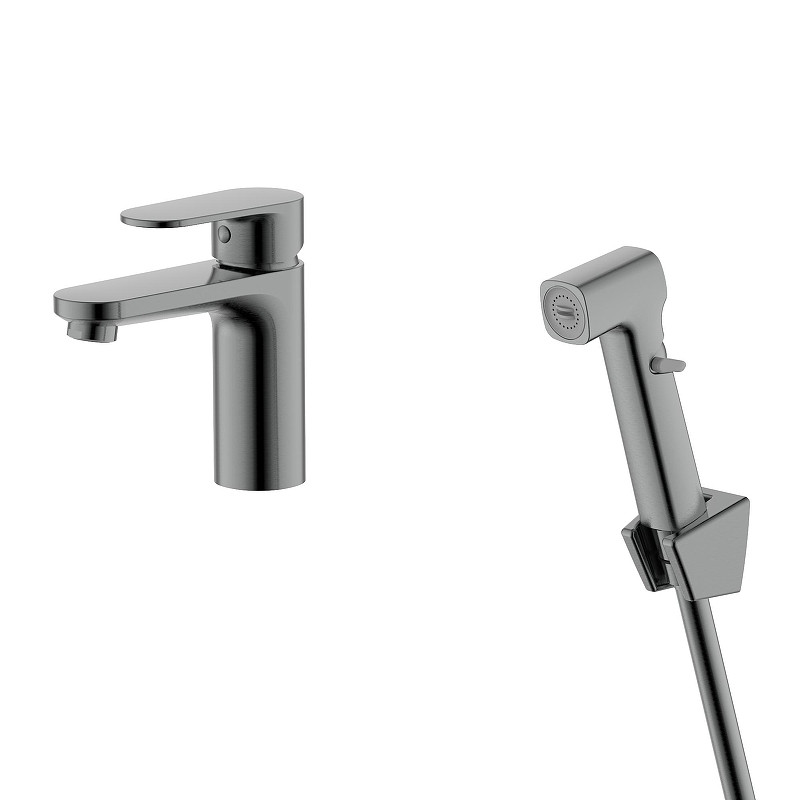 Смеситель для раковины Aquatek Ника AQ1812BGM с гигиеническим душем цвет Оружейная сталь