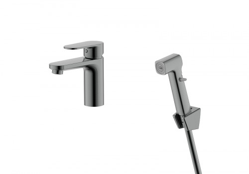 Смеситель для раковины Aquatek Ника AQ1812BGM с гигиеническим душем цвет Оружейная сталь