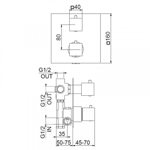 Смеситель для душа Webert Pegaso PE970903560 с термостатом Черный матовый латунь встраиваемый
