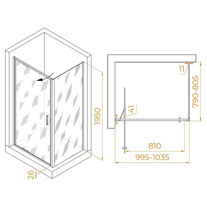 Душевой уголок RGW Stilvoll 100x80 703214508-11 профиль цвет Хром стекло прозрачное