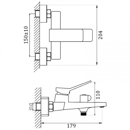 Смеситель для ванны Haiba HB60818-7 Черный матовый латунь на стену