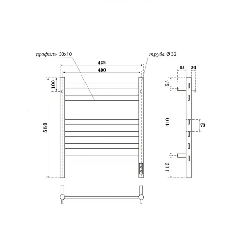 Электрический полотенцесушитель APEXTERMO Sfera 600x400 SF10164GF с крючками цвет Графит металлик
