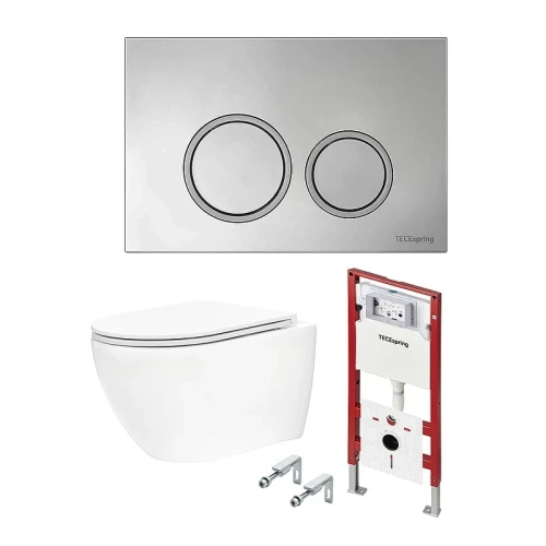 Унитаз с инсталляцией Tece TECEspring base K401101WCR цвет Белый с сиденьем Микролифт и клавишей смыва цвет Хром глянцевый