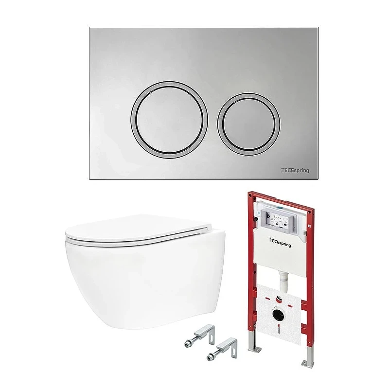 Унитаз с инсталляцией Tece TECEspring base K401101WCR цвет Белый с сиденьем Микролифт и клавишей смыва цвет Хром глянцевый